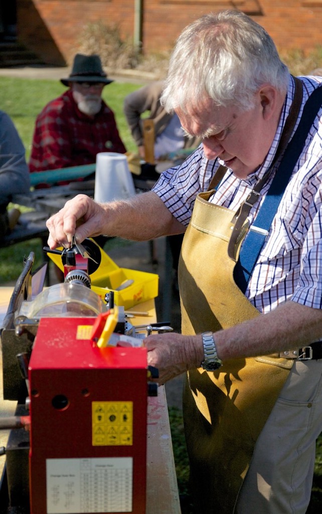 Peter McKean ferruling on the lathe.