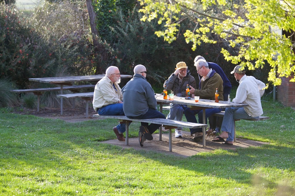 Relaxed discussion outside.