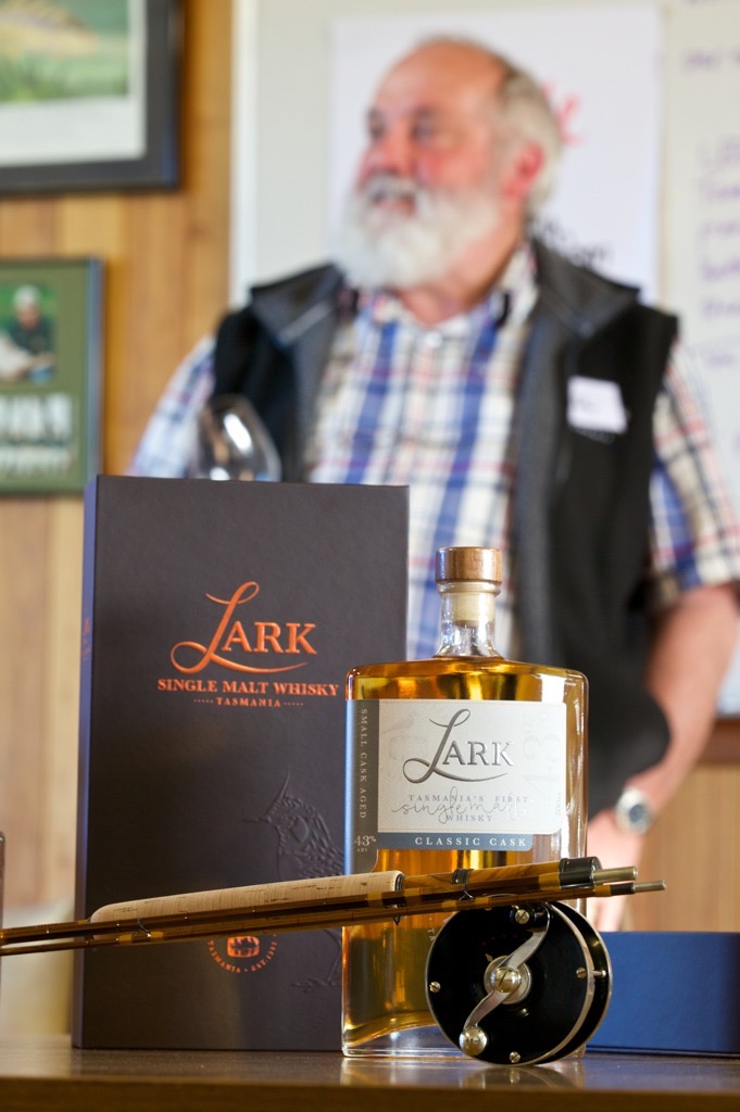 Bill Lark of Lark Whisky fame with a Jeff Wagner rod and reel.